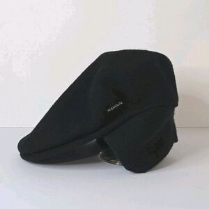 Kangol 504 Wool Earflap Hat Black Medium Newsboy Flat Cap Winter